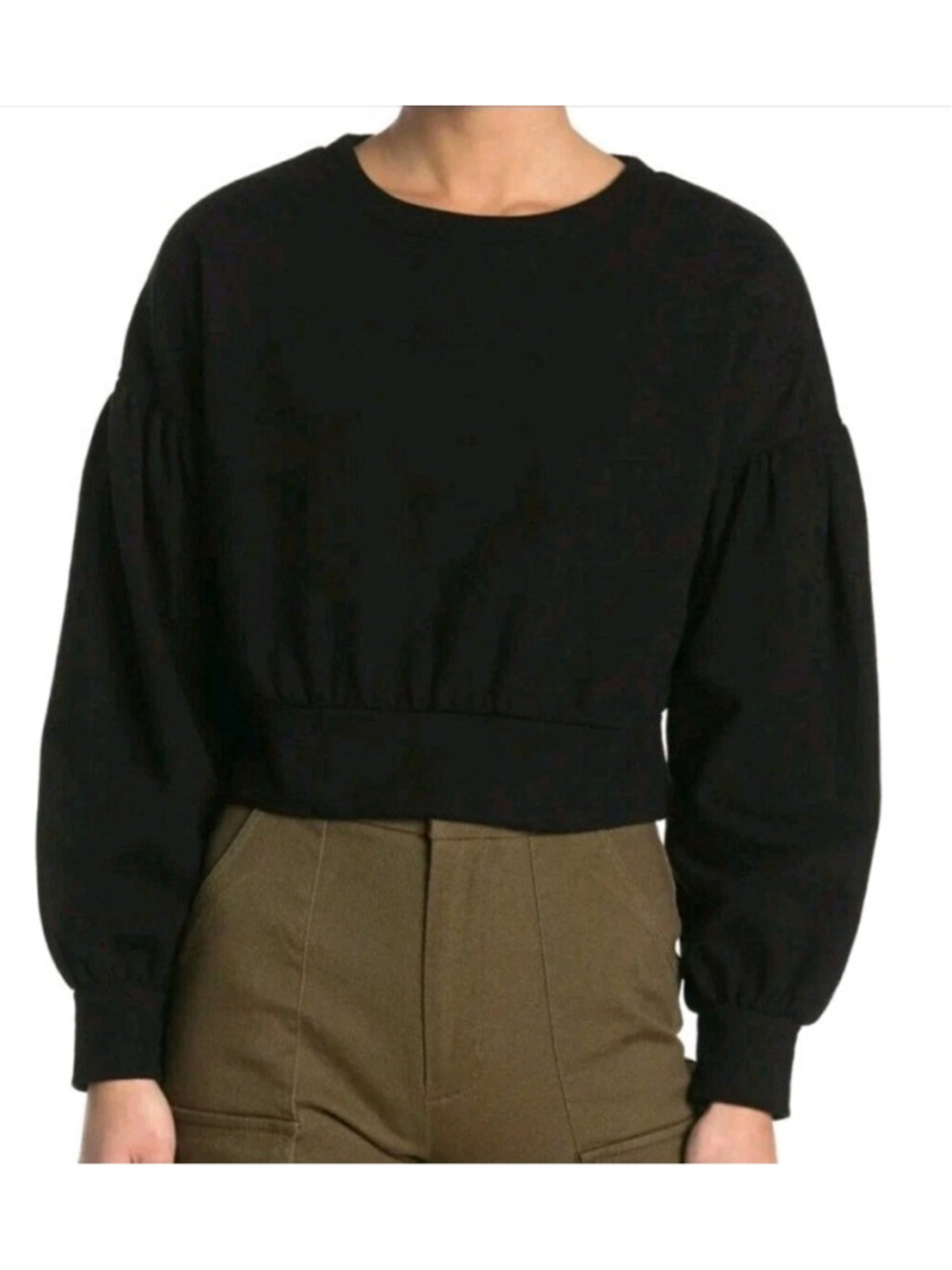 NWOT Nordstrom Abound Black Cropped Crewneck Lightweight Rayon Sweater Size XS